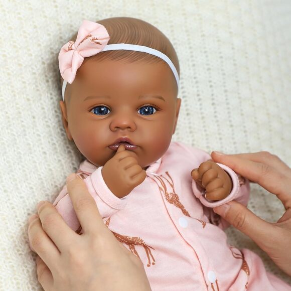 Realistic Black Reborn Baby Doll Girl 18 Inch Soft Body Lifelike Toy with Outfit - Picture 5 of 9